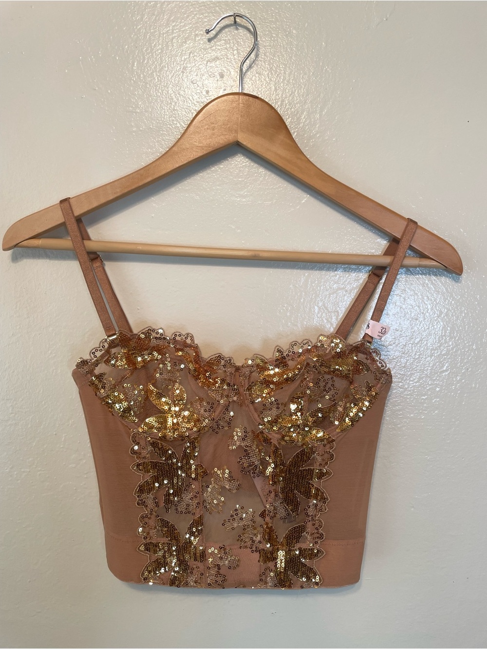 Victoria's Secret spaghetti straps longline corset bustier gold sequin top